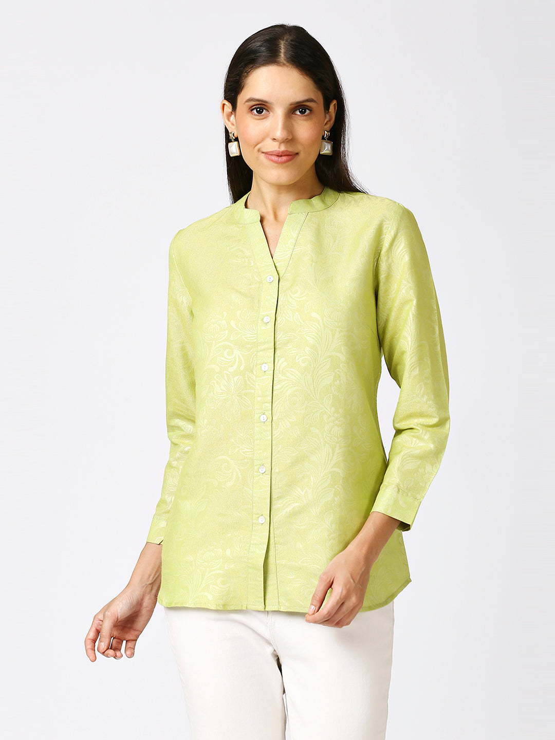 Lime Solid Gold Emboss Design Metallic Shirt