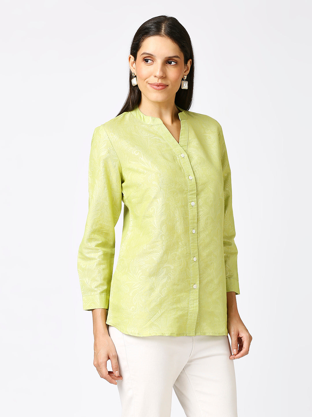 Lime Solid Gold Emboss Design Metallic Shirt