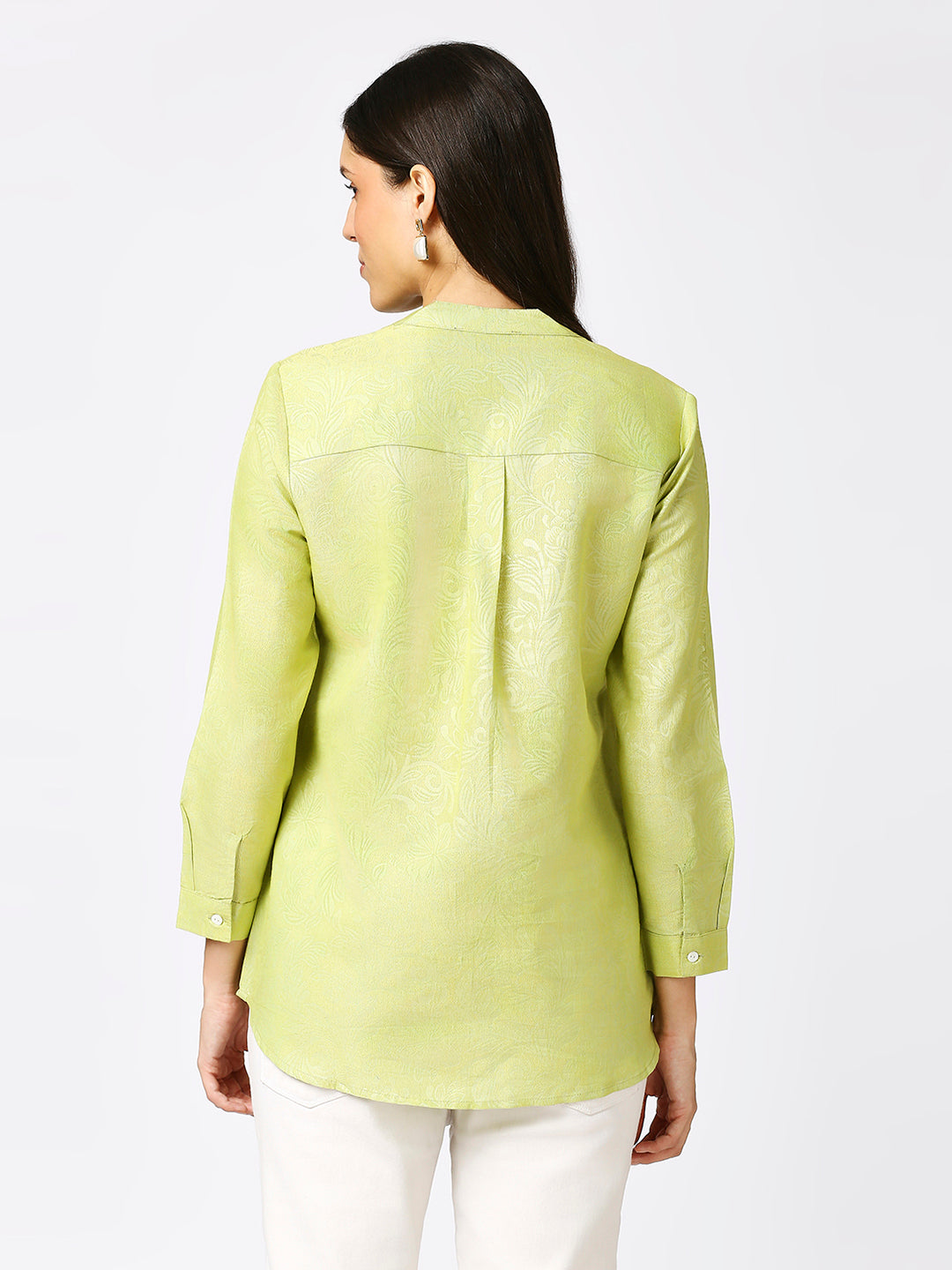 Lime Solid Gold Emboss Design Metallic Shirt