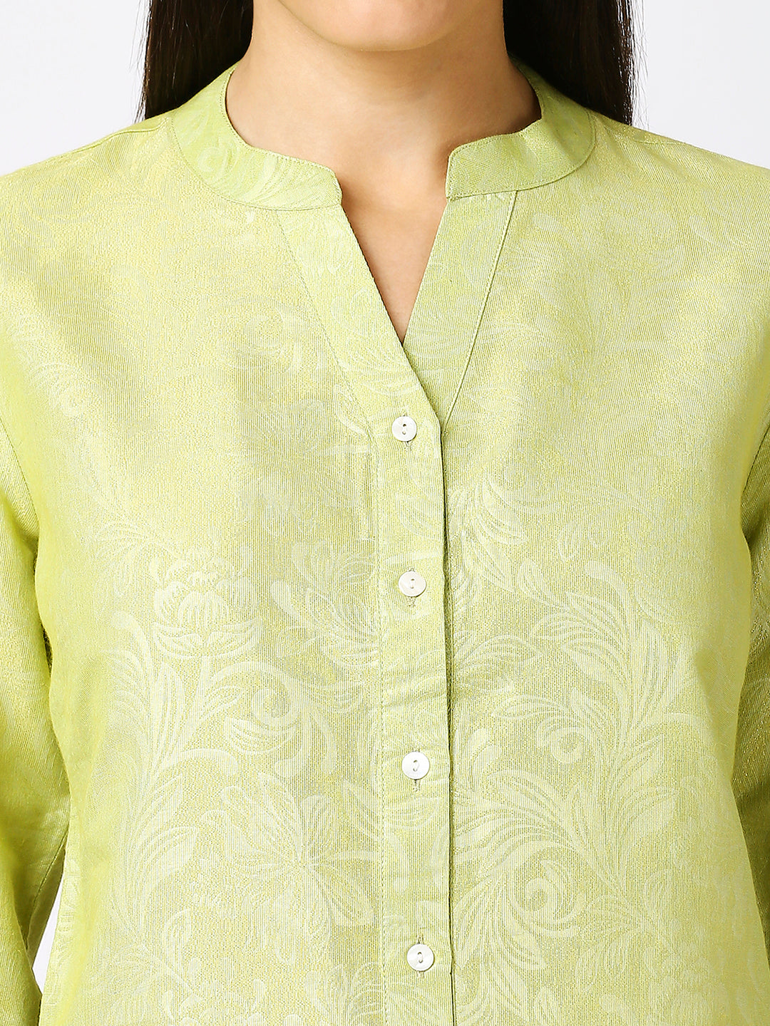 Lime Solid Gold Emboss Design Metallic Shirt