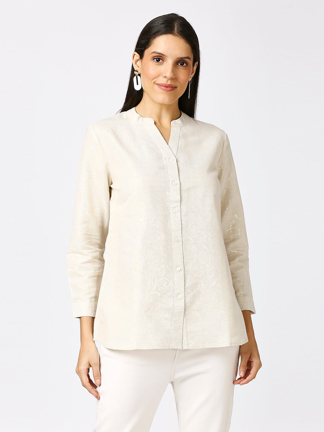 Metallic Emboss Design White Shirt