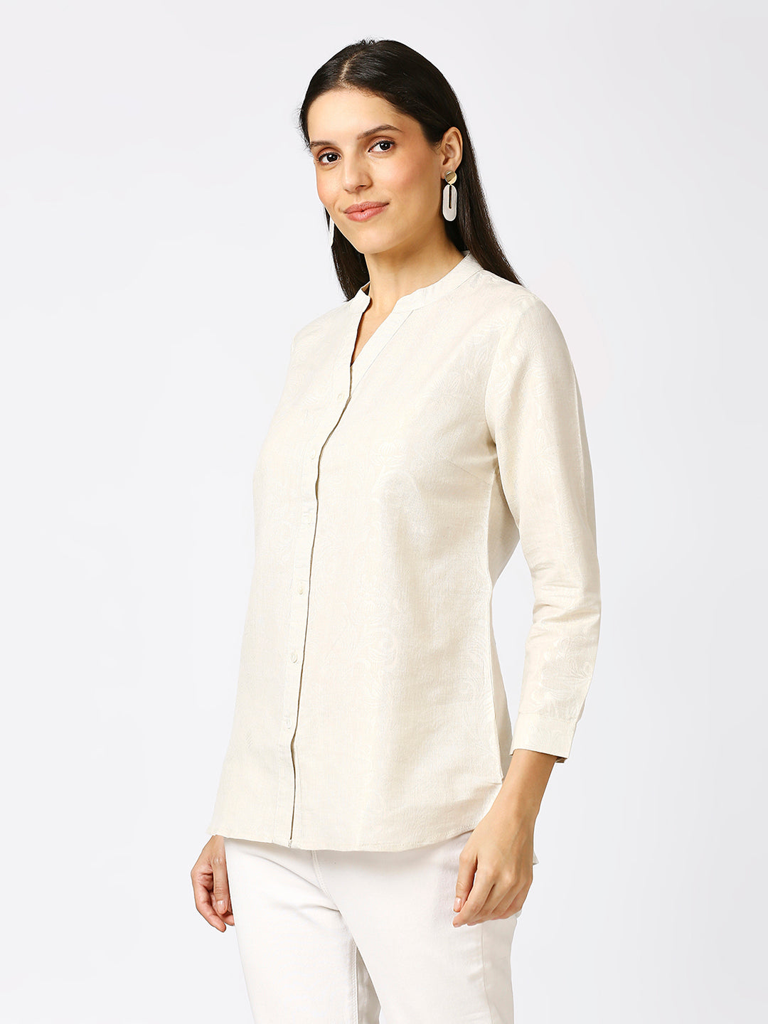 Metallic Emboss Design White Shirt