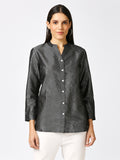Black Solid Silver Emboss Design Metallic Shirt