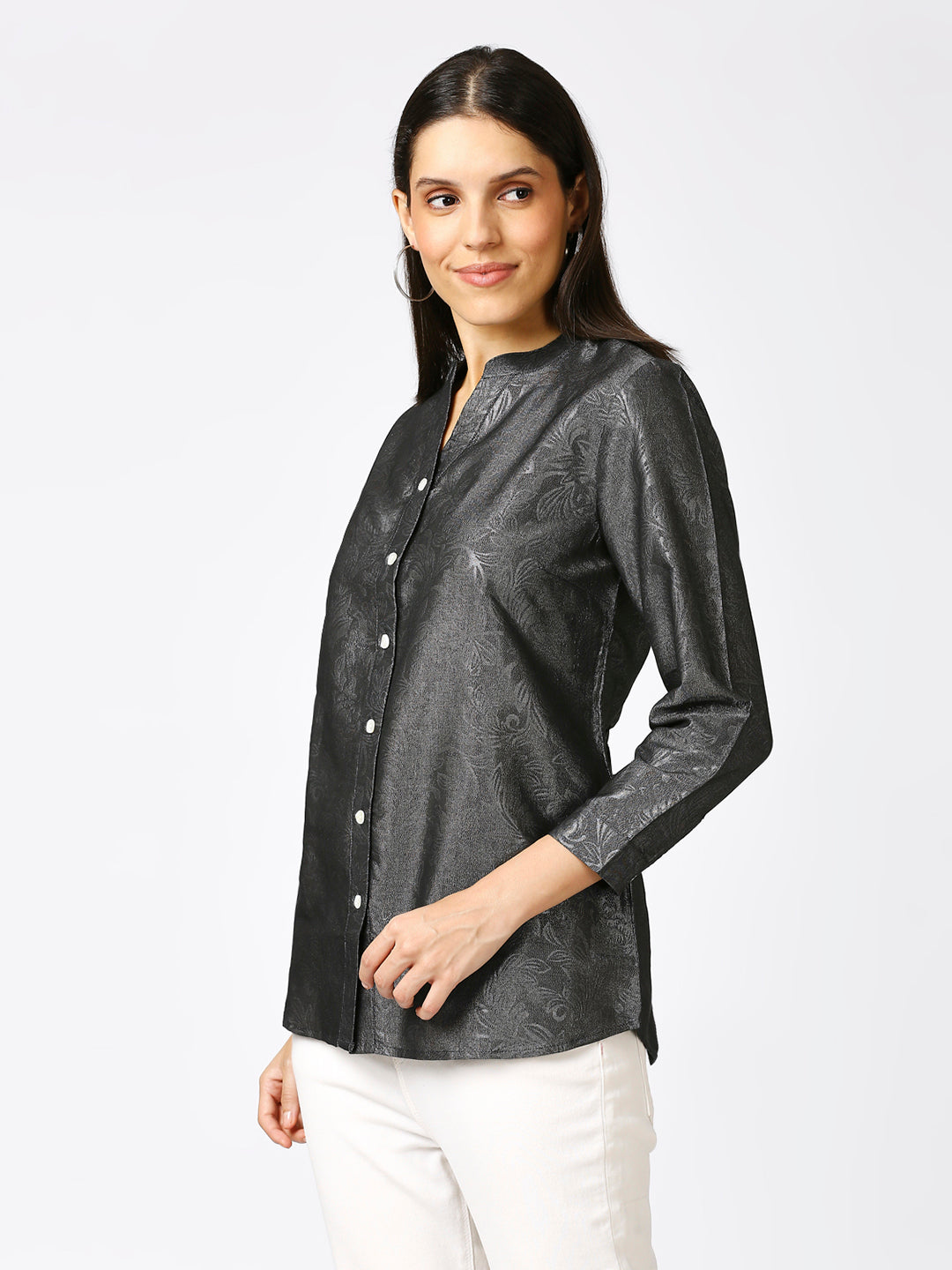 Metallic Emboss Design Black Shirt