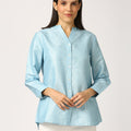 Metallic Emboss Design Blue Shirt