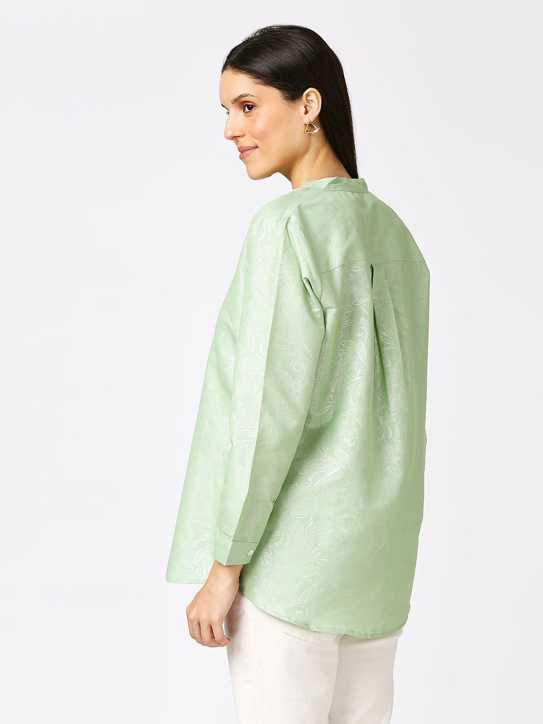 Light Green Solid Silver Emboss Design Metallic Shirt