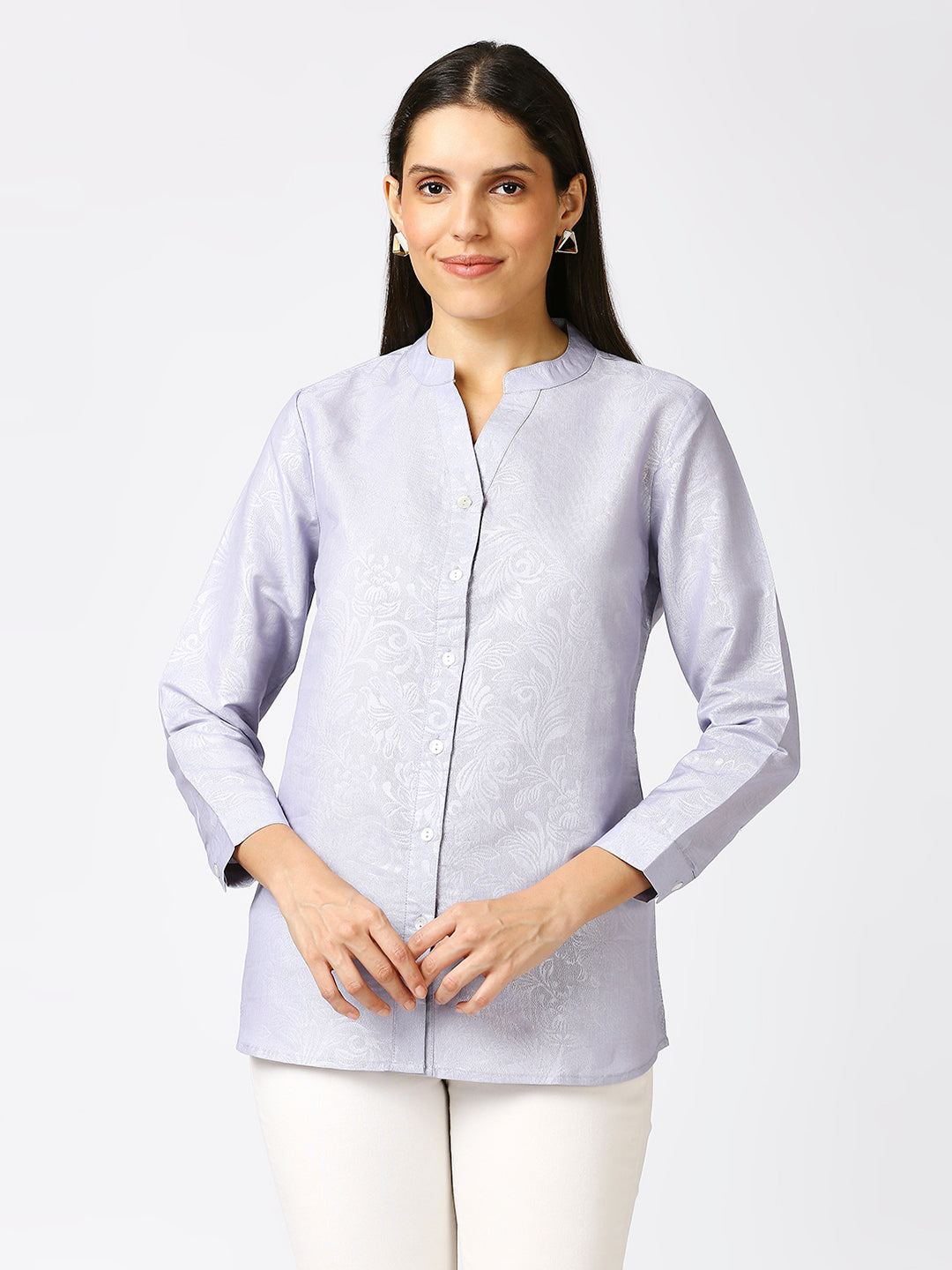 Lavender Solid Silver Emboss Design Metallic Shirt