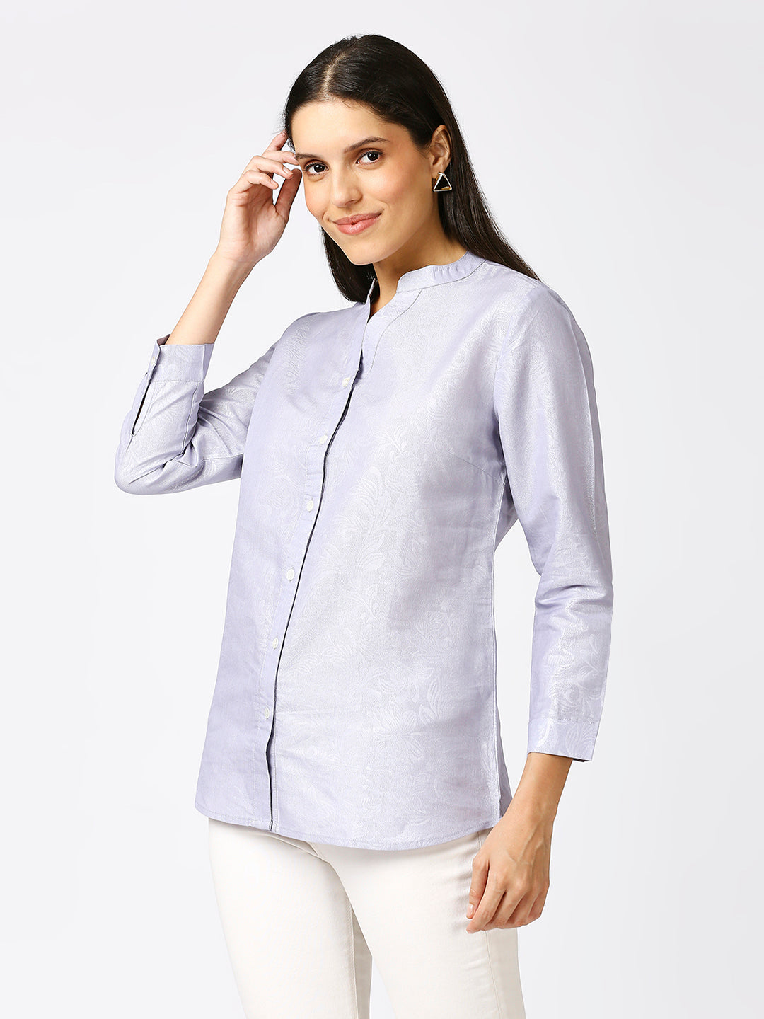 Lavender Solid Silver Emboss Design Metallic Shirt