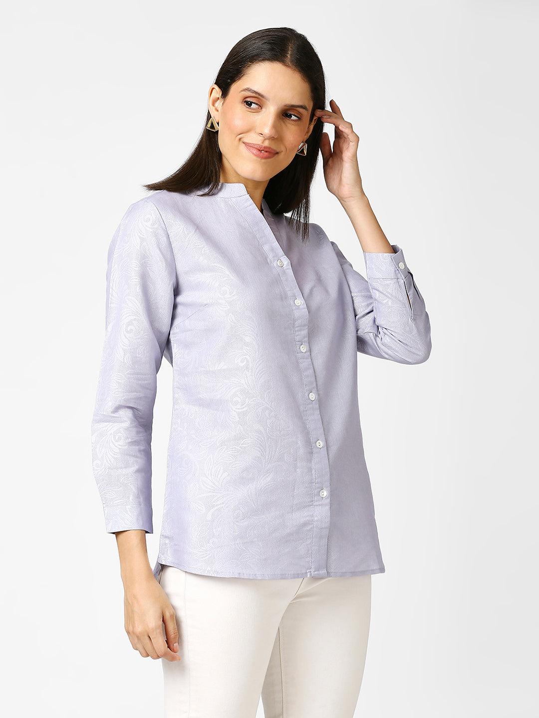 Lavender Solid Silver Emboss Design Metallic Shirt