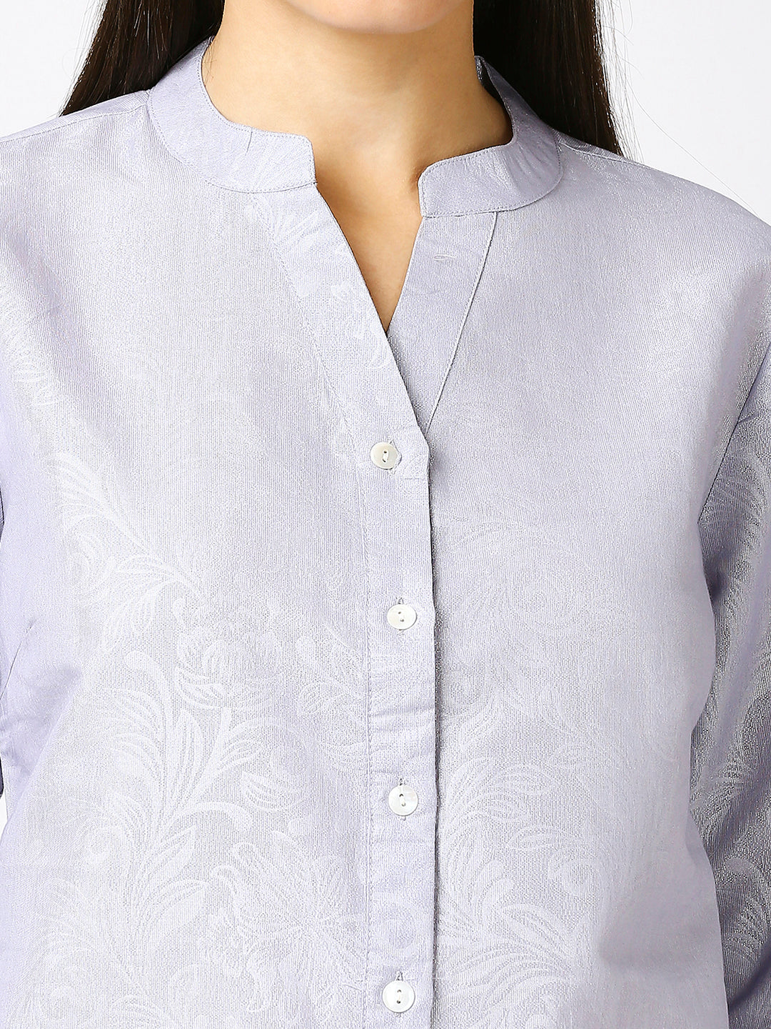 Lavender Solid Silver Emboss Design Metallic Shirt