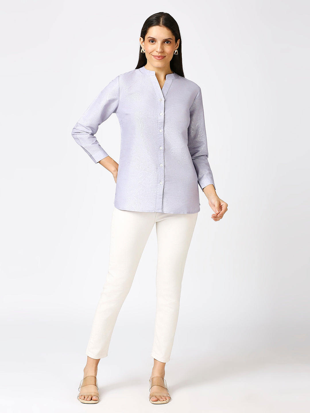 Lavender Solid Silver Emboss Design Metallic Shirt