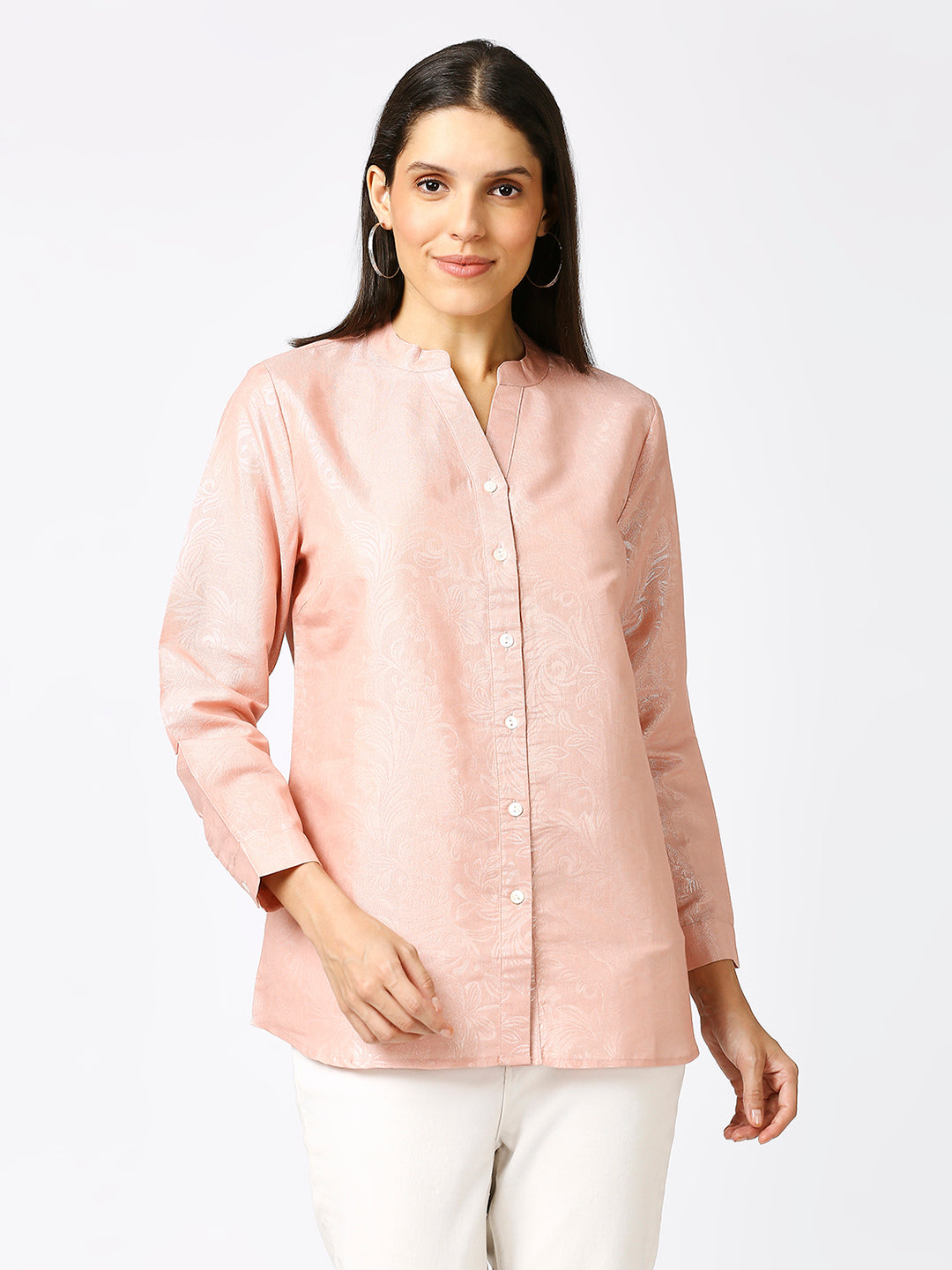 Pink Solid Silver Emboss Design Metallic Shirt