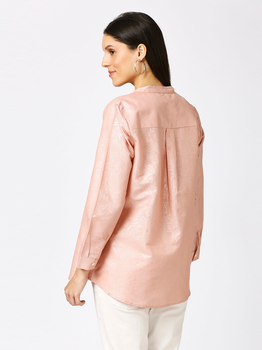 Pink Solid Silver Emboss Design Metallic Shirt