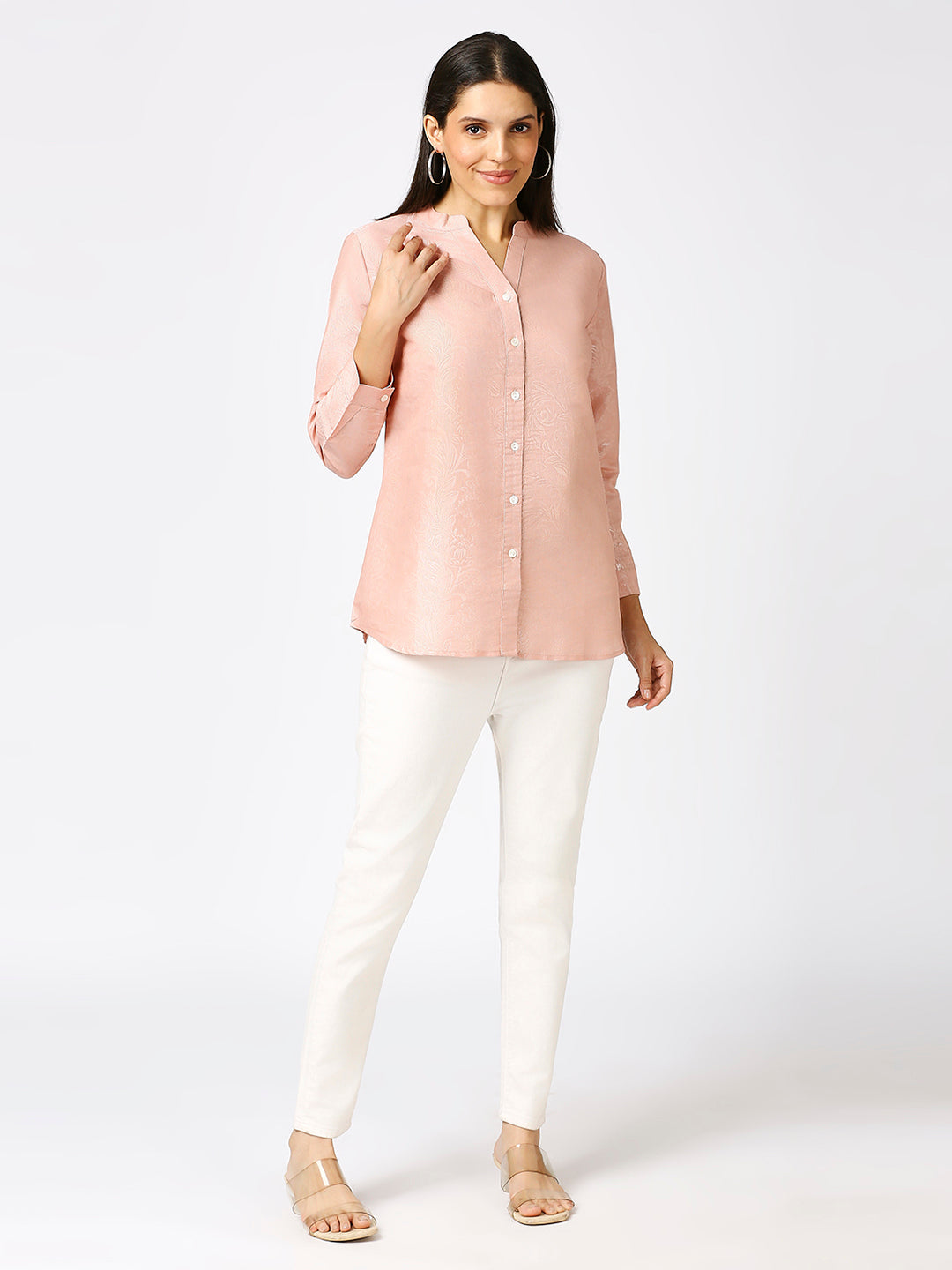 Pink Solid Silver Emboss Design Metallic Shirt