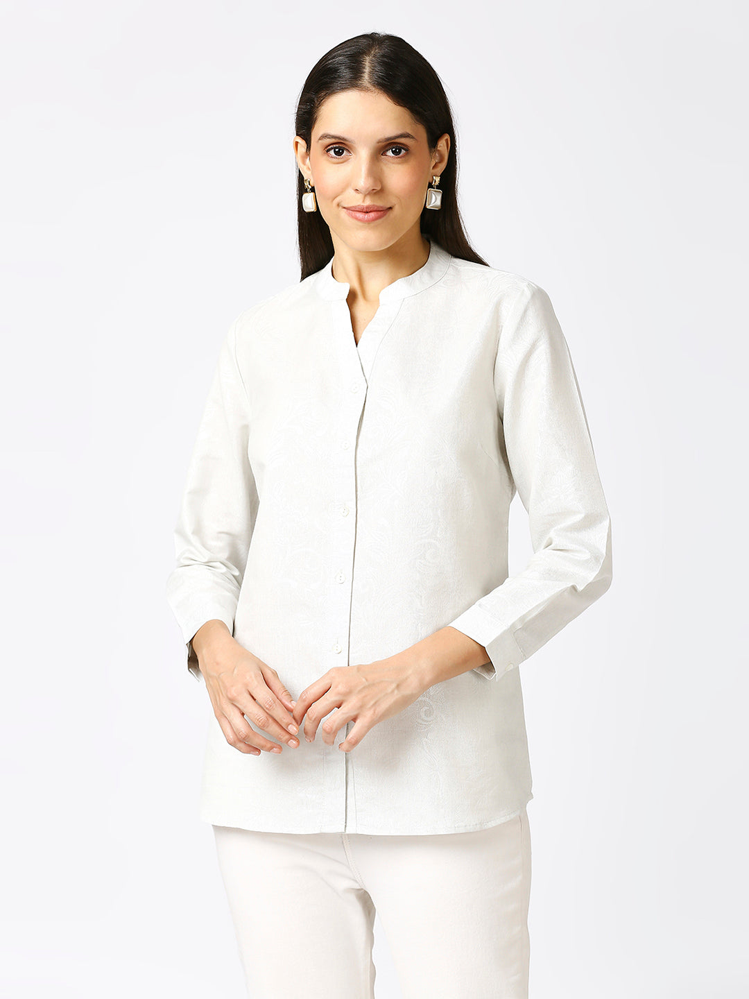 Metallic Emboss Design White Shirt