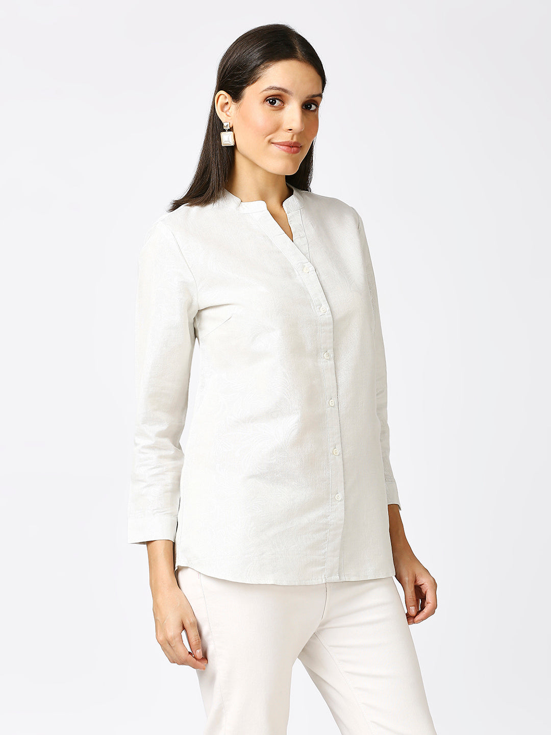 Metallic Emboss Design White Shirt