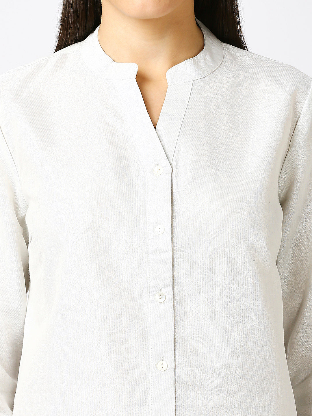 White Solid Silver Emboss Design Metallic Shirt