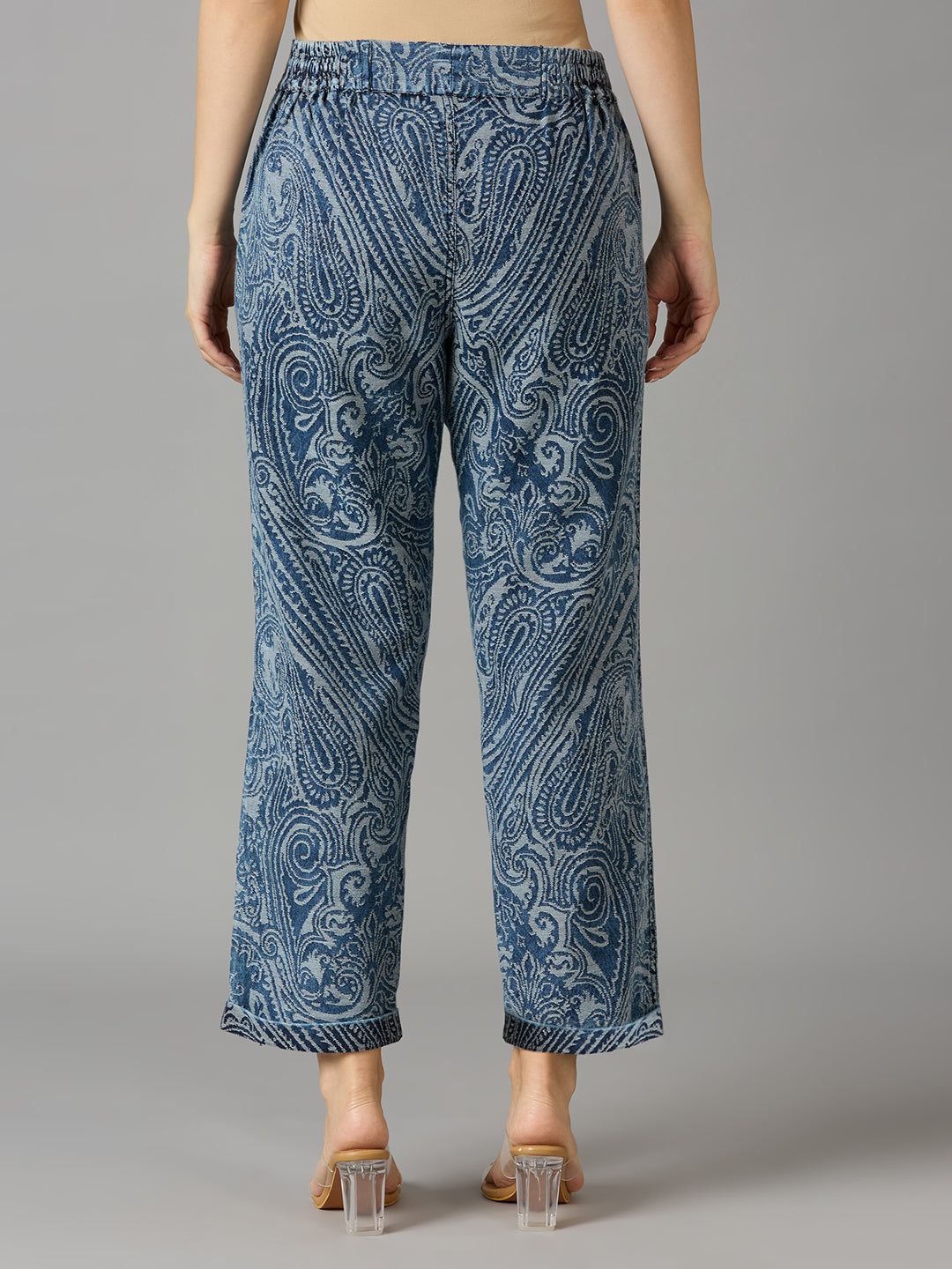 Denim Metallic Brocade Paisley Slim Pants