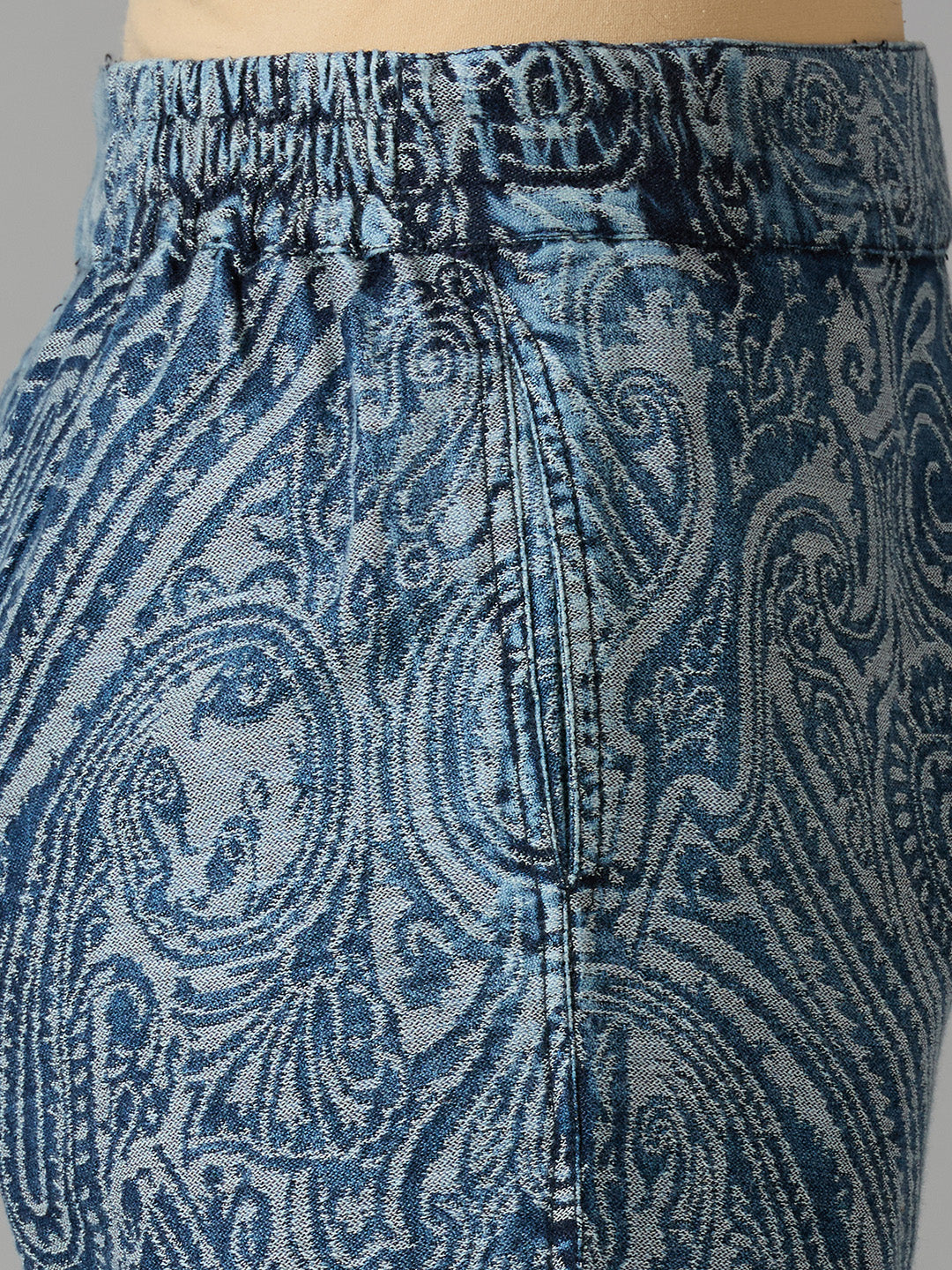 Denim Metallic Brocade Paisley Slim Pants