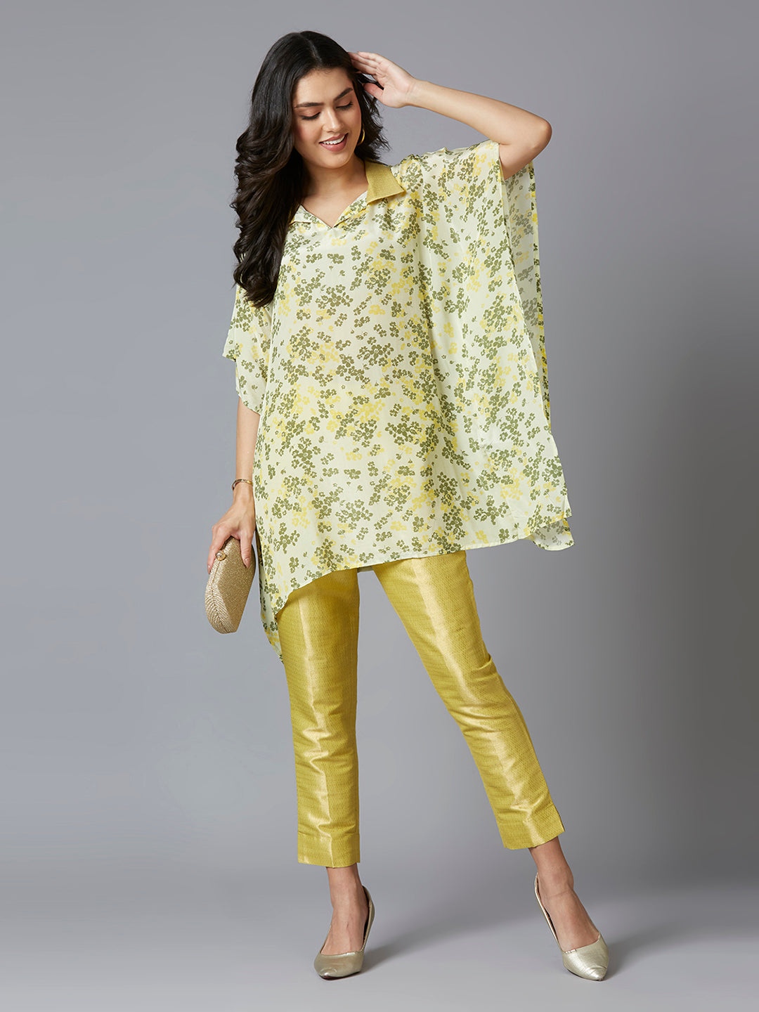 Lime Floral Printed Kaftan Top