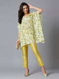 Lime Floral Printed Kaftan Top with Brocade Pant