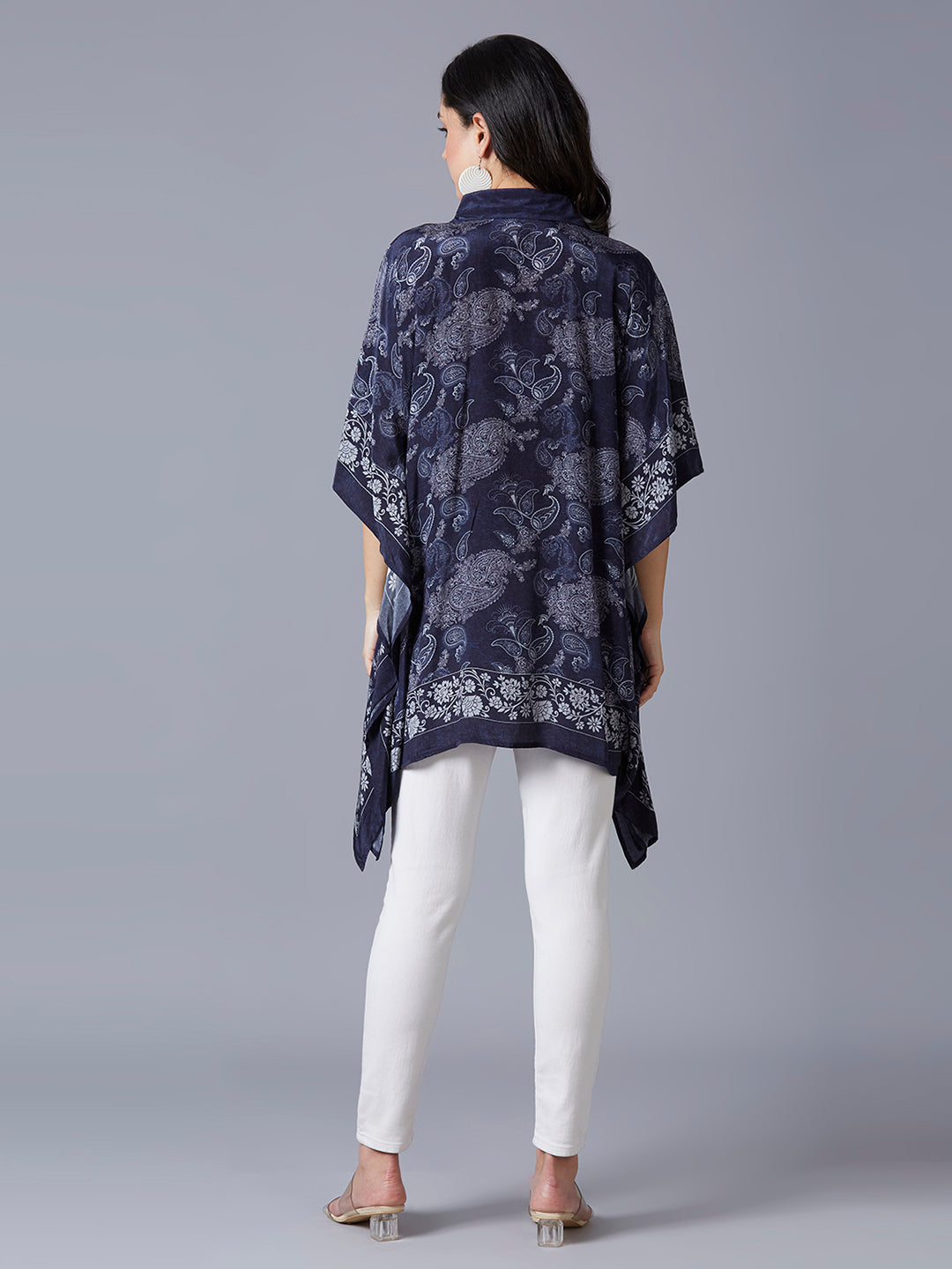 Navy Paisley Printed Kaftan Shirt