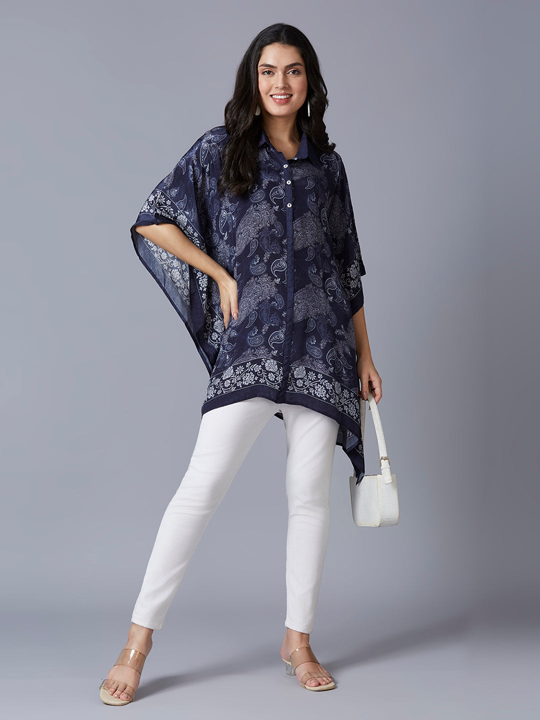 Paisley Printed Navy Kaftan Top