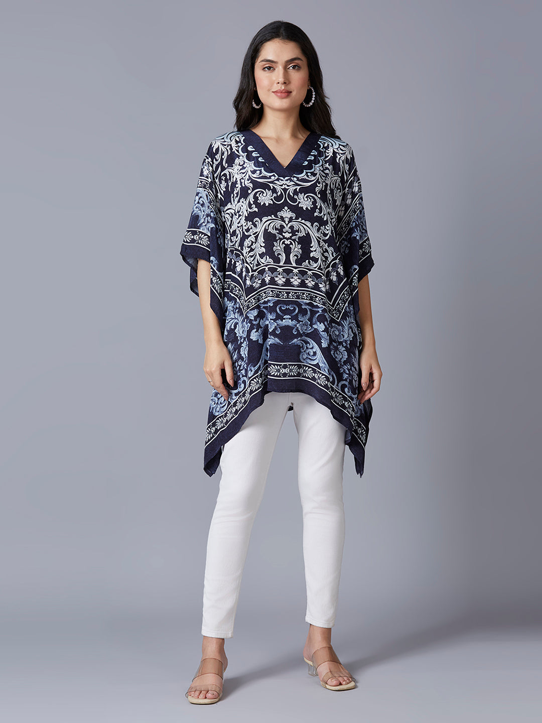Ornamental Printed Navy Kaftan Top