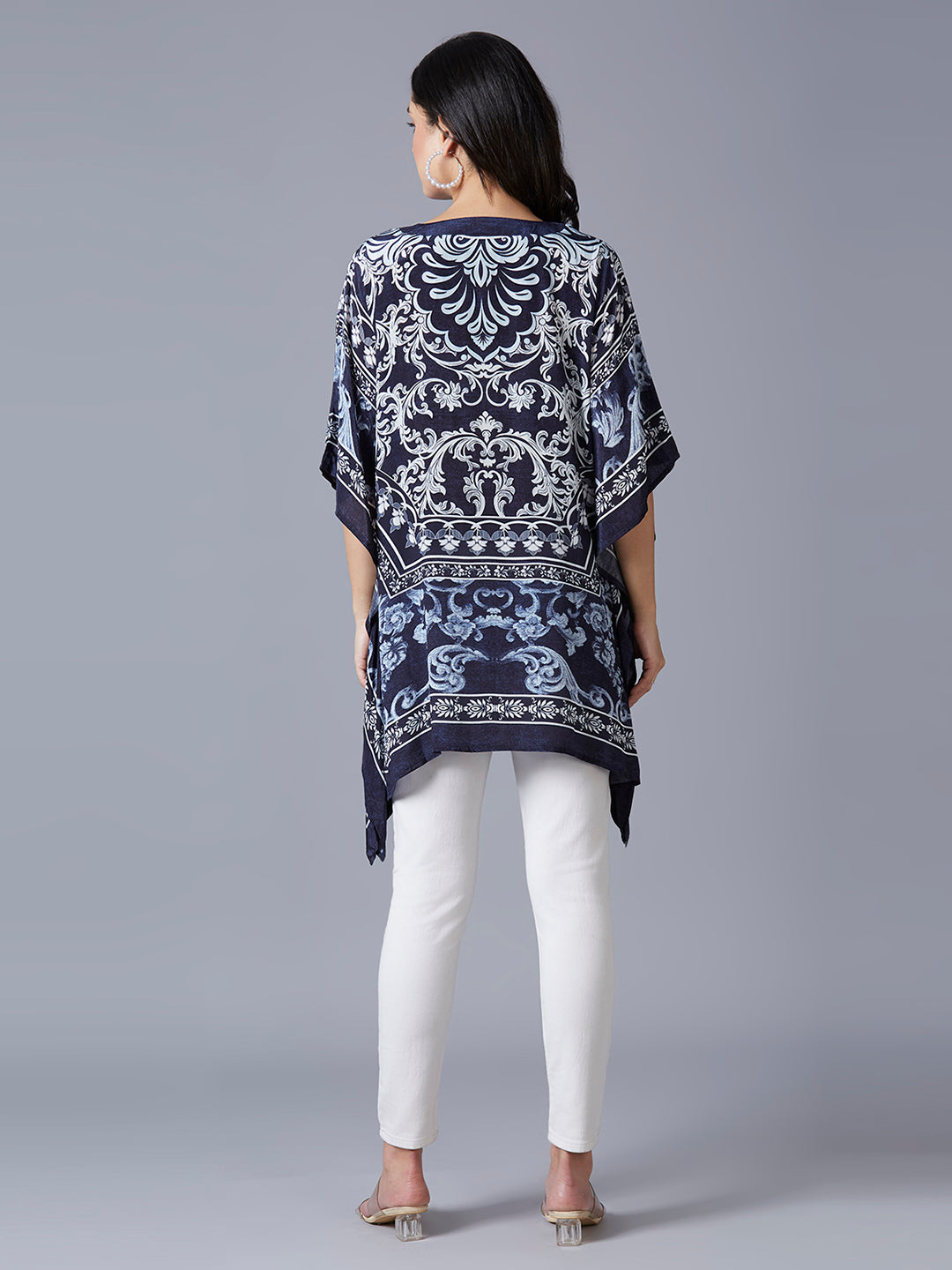 Navy Ornamental Printed Kaftan Top