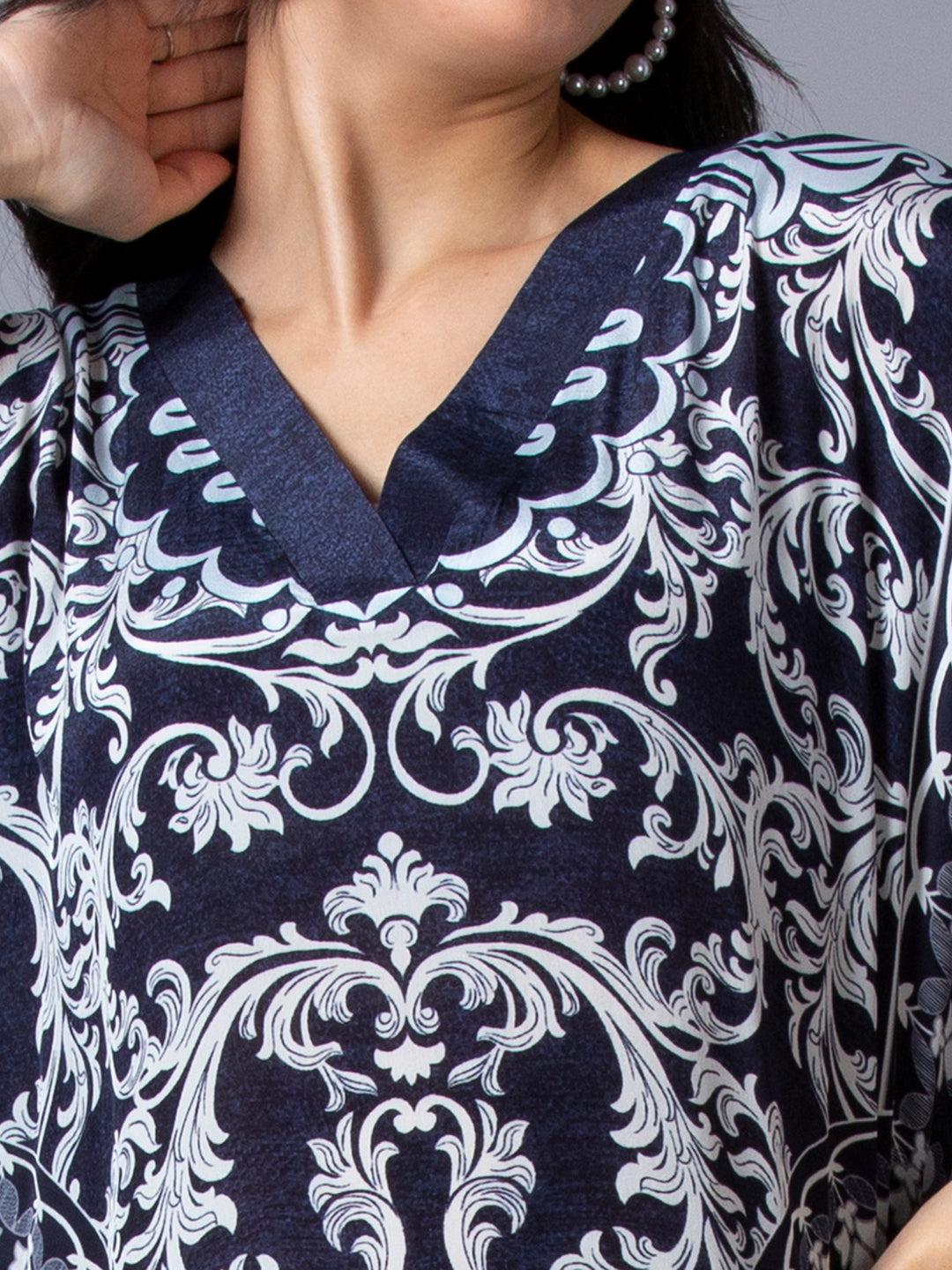 Navy Ornamental Printed Kaftan Top