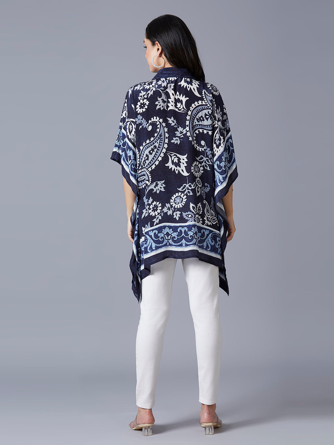 Navy Large Paisley Printed Kaftan Top