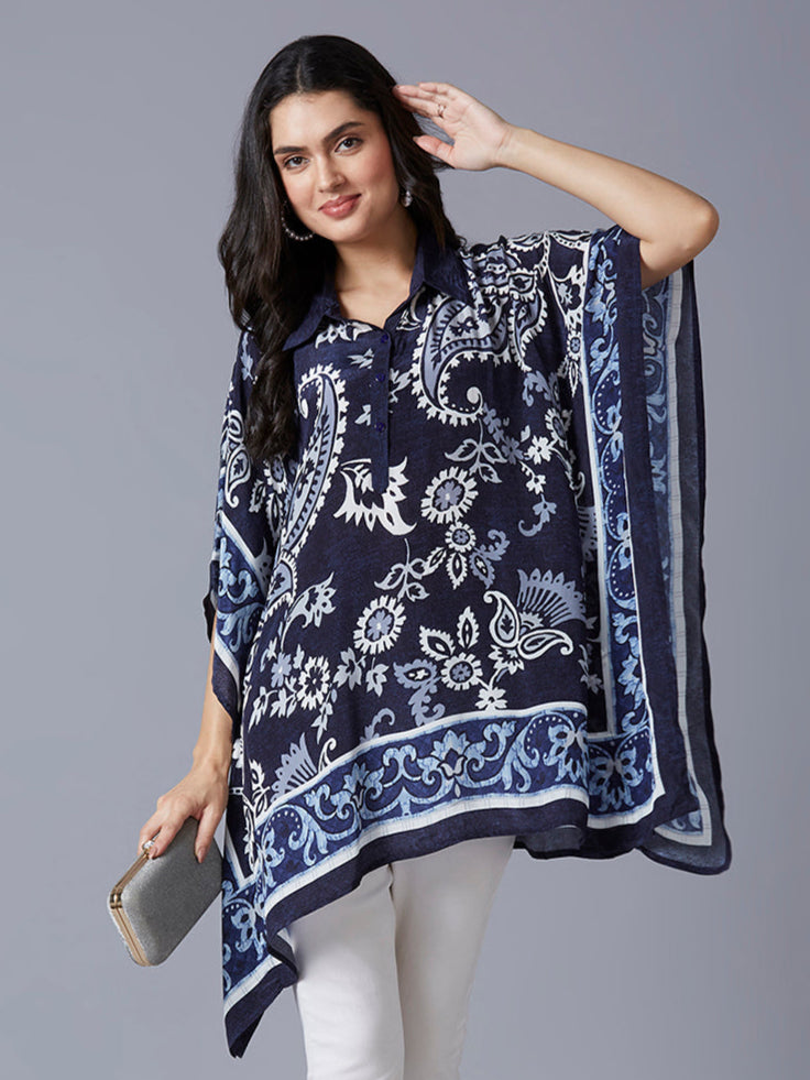 Paisley Printed Navy Kaftan Top