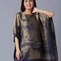 Brocade Scenery Designed Navy Poncho
