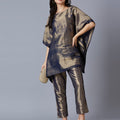 Brocade Scenery Design Navy Poncho Set