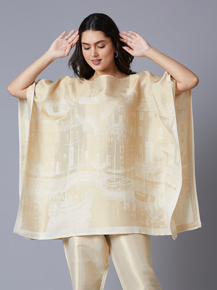Brocade Scenery Designed Of White Poncho