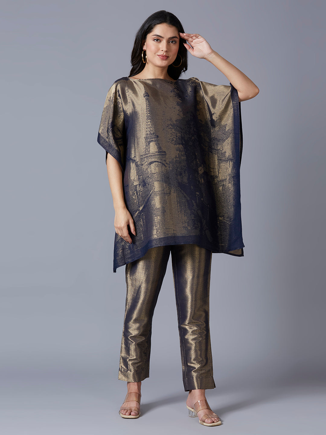 Brocade Paris Design Navy Poncho Set