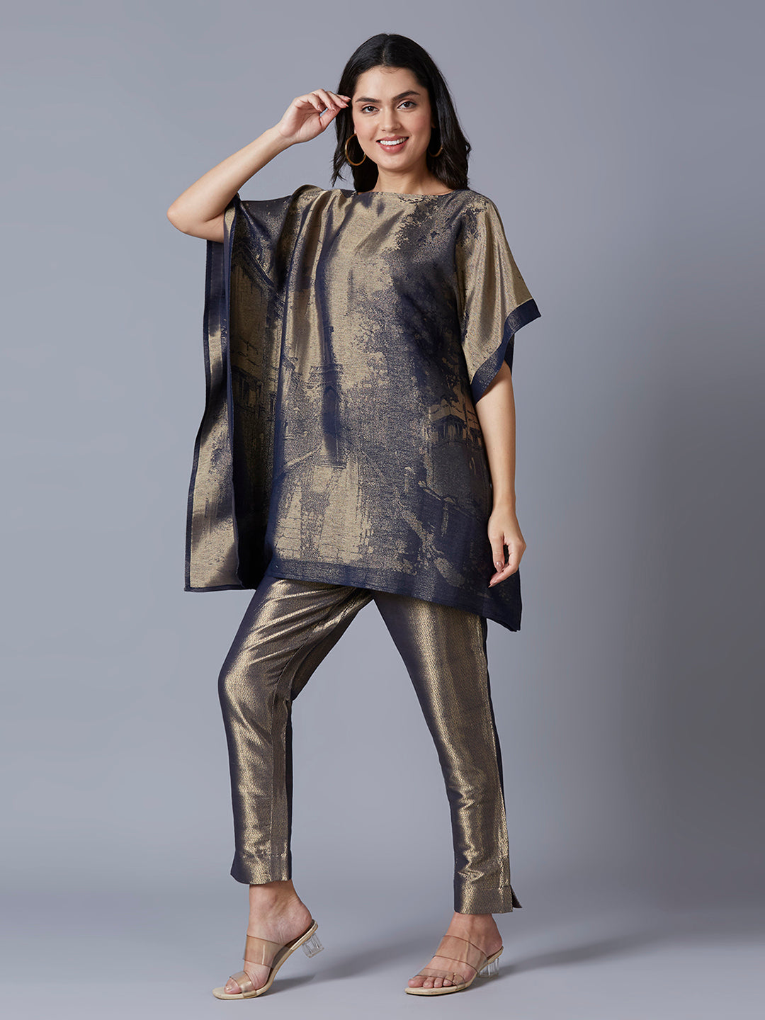 Brocade Paris Design Navy Poncho Set