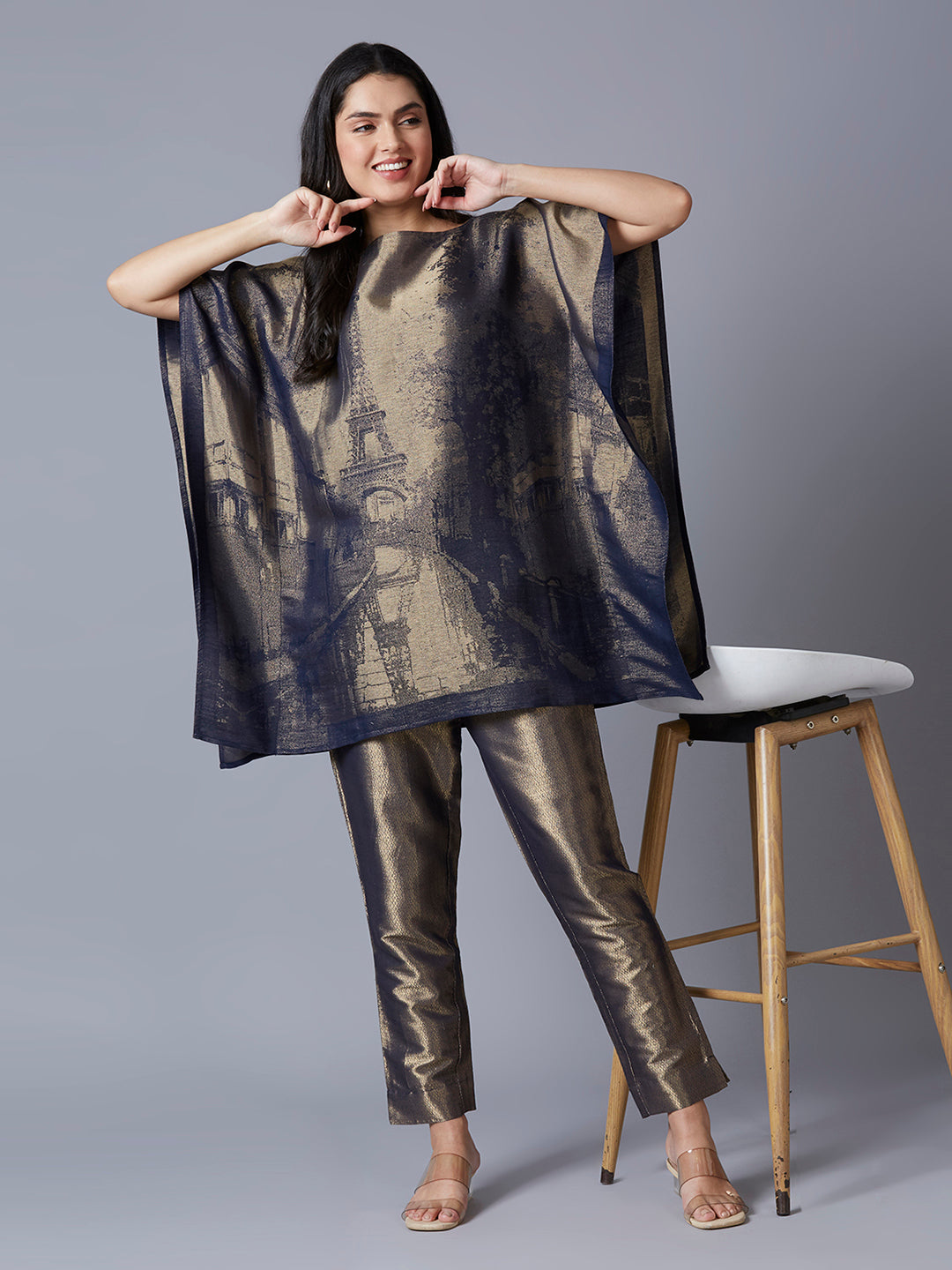 Brocade Paris Designed Navy Poncho