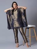Brocade Paris Patterned Designed Navy Poncho