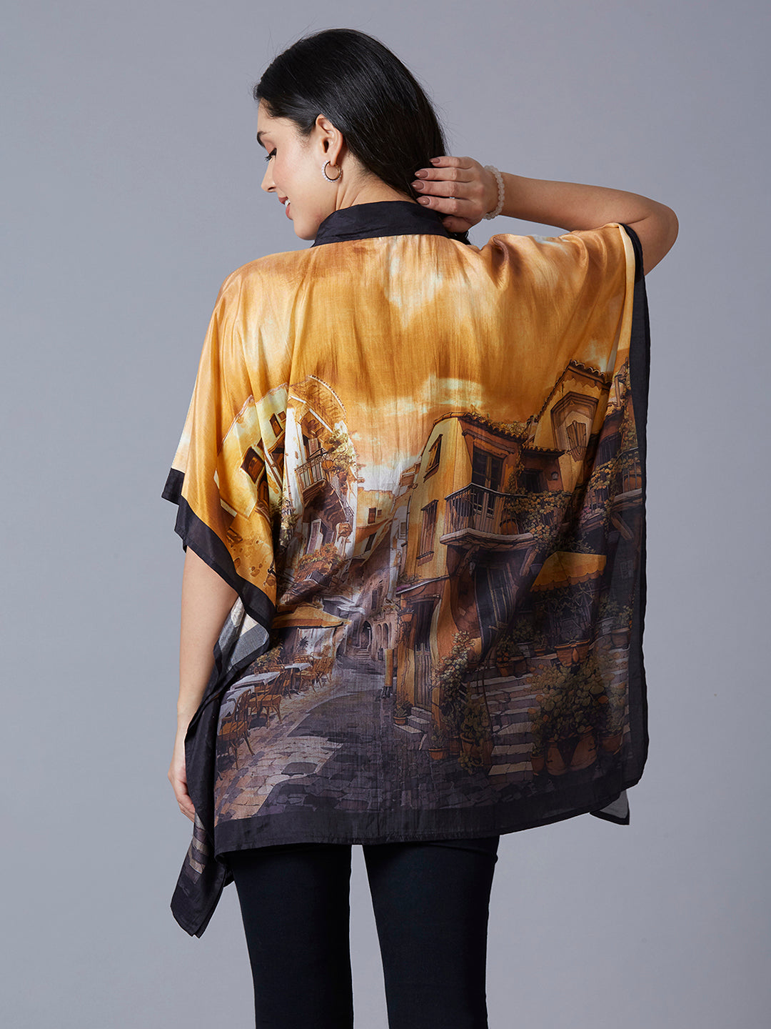 Scenery Printed Yellow Multi Kaftan Top