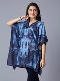 Navy Demin Style Building Printed Kaftan Top