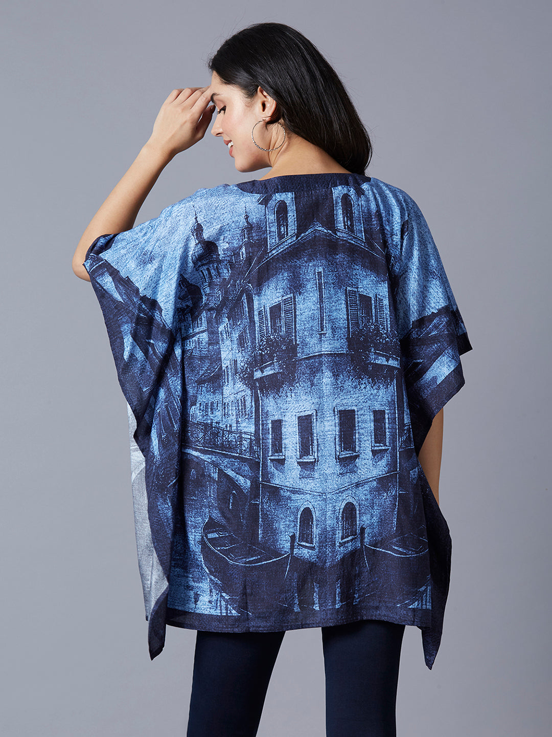 Building Printed Navy Kaftan Top