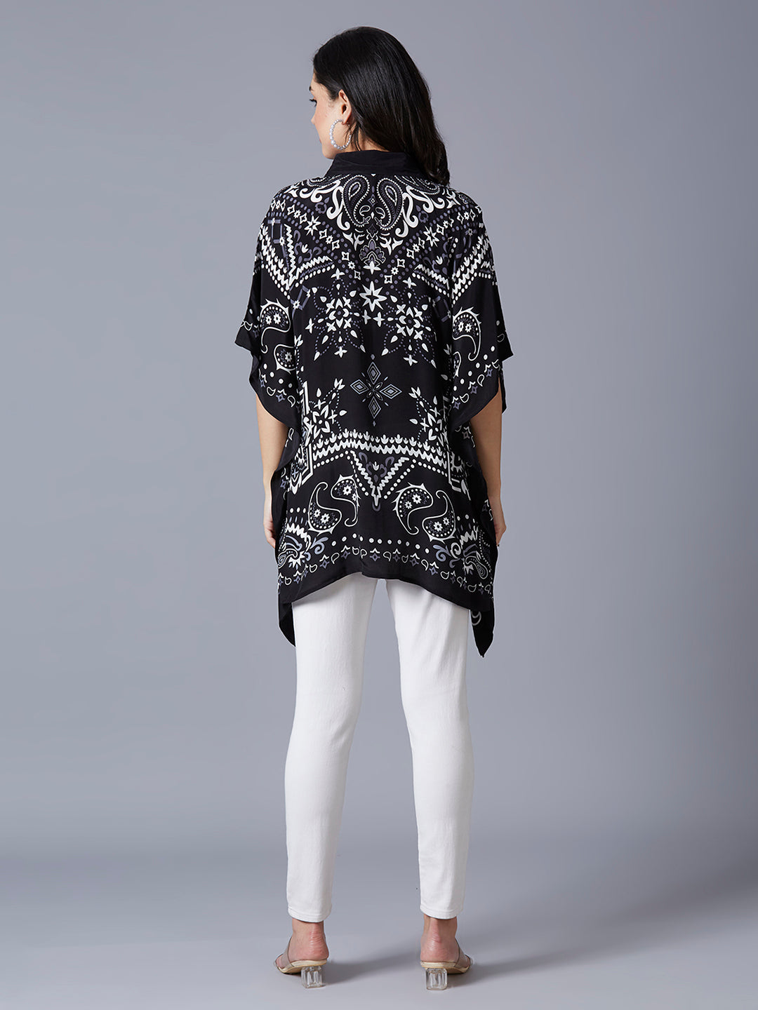 Black & White Paisley Printed Kaftan Top