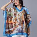 Scenery Printed Blue Multicolor Kaftan Top