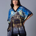 Scenery Printed Blue Multicolor Kaftan Top