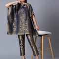 Brocade Ornamental Design Navy Poncho