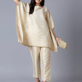 Brocade Ornamental Design Off White Poncho