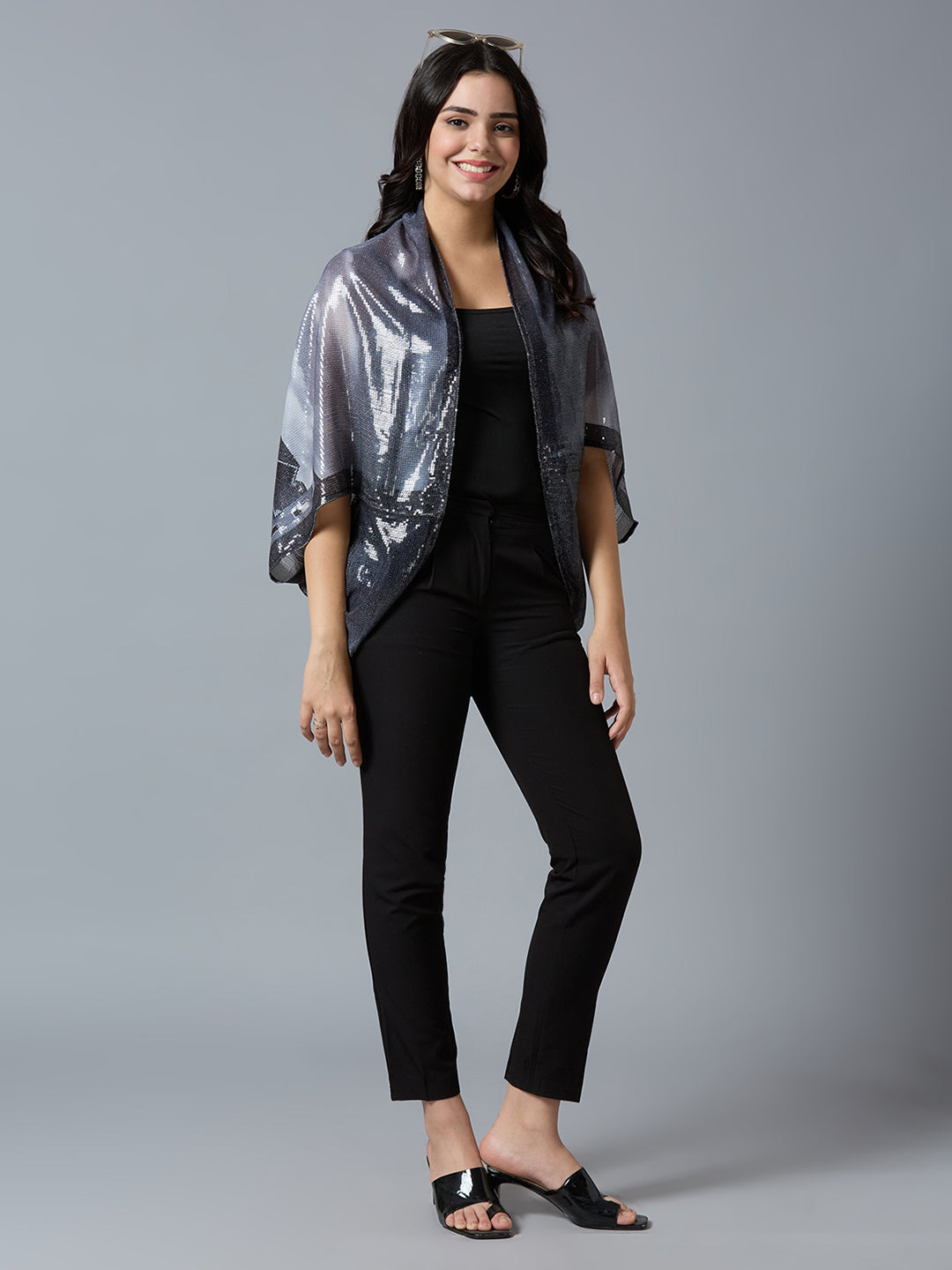 Sequin Lake House Printed Grey Cape