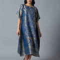 Brocade Motif Design Denim Blue Long Kaftan