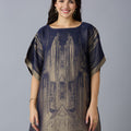 Brocade Scenery Design Navy Poncho